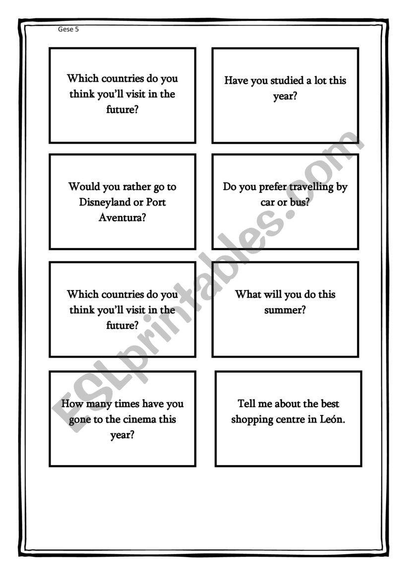 Question cards [Trinity Gese 5 - B1 level]